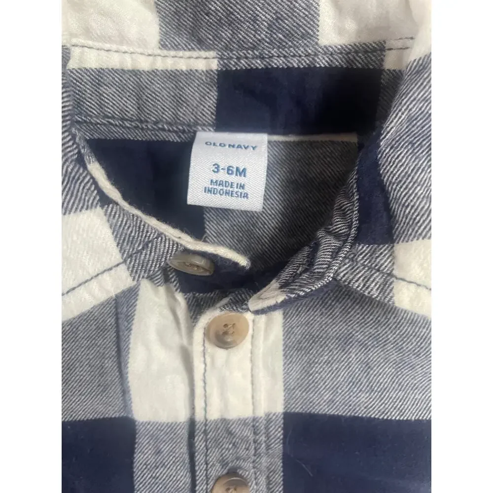 OLD Navy Boys Blue/White Checked One Piece Sz 3-6M